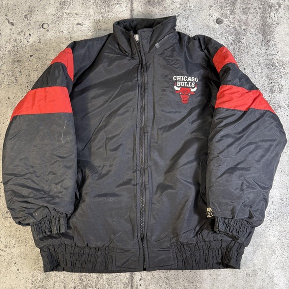 LOGO 7 Other - Vintage Chicago Bulls Jacket Puffer Mens XL Black Red NBA Basketball Logo 7 90s